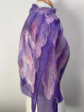 Load image into Gallery viewer, Leaves Design Hand Painted Silk Neck Scarf in Lilac Purple