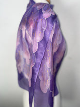 Load image into Gallery viewer, Leaves Design Hand Painted Silk Neck Scarf in Lilac Purple