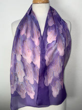 Load image into Gallery viewer, Leaves Design Hand Painted Silk Neck Scarf in Lilac Purple