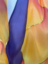 Load image into Gallery viewer, Flames Design Hand Painted Silk Neck Scarf in Fire Shades and Dark Purple