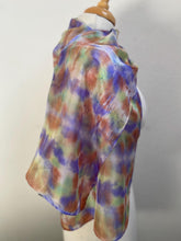Load image into Gallery viewer, Hand Dyed Silk Neck Scarf in Purples Tan Green by Designer Silk Artist