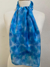 Load image into Gallery viewer, Hand Dyed Silk Neck Scarf in Turquoise Blue Azure White by Designer Silk Artist