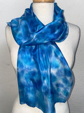 Load image into Gallery viewer, Hand Dyed Silk Neck Scarf in Turquoise Blue Azure White by Designer Silk Artist