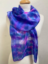 Load image into Gallery viewer, Hand Dyed Silk Neck Scarf in Blue Pink Light Blue by Designer Silk Artist