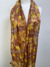 Load image into Gallery viewer, Hand Dyed Long Silk Scarf in Tan Brown Golden Yellow