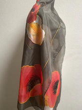 Load image into Gallery viewer, Poppies Design X Long Silk Scarf Red White and Black : Hand Painted Silk