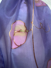 Load image into Gallery viewer, Sweet Pea Design Long Scarf : Hand Painted Silk in Light Purple Pink Copper
