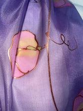 Load image into Gallery viewer, Sweet Pea Design Long Scarf : Hand Painted Silk in Light Purple Pink Copper