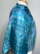 Load image into Gallery viewer, Hand Dyed Silk Neck Scarf in Turquoise Lime Navy Blue by Designer Silk Artist