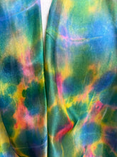 Load image into Gallery viewer, Hand Dyed Silk Neck Scarf in Green Yellow Blue Pink by Designer Silk Artist