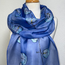 Load image into Gallery viewer, Sweet Peas Design X Long Silk Scarf : Hand Painted Silk in Cornflower Blue
