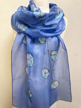 Load image into Gallery viewer, Sweet Peas Design X Long Silk Scarf : Hand Painted Silk in Cornflower Blue