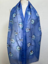 Load image into Gallery viewer, Sweet Peas Design X Long Silk Scarf : Hand Painted Silk in Cornflower Blue