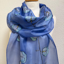 Load image into Gallery viewer, Sweet Peas Design X Long Silk Scarf : Hand Painted Silk in Cornflower Blue