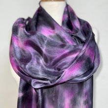 Load image into Gallery viewer, Hand Dyed Long Silk Scarf in Grey Charcoal Pink