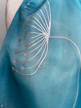 Load image into Gallery viewer, Seed Heads Butterfly Design Hand Painted Silk Neck Scarf in Light Blue, Silver