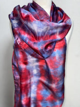 Load image into Gallery viewer, Hand Dyed Long Silk Scarf in Shades of Red Blue