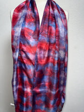 Load image into Gallery viewer, Hand Dyed Long Silk Scarf in Shades of Red Blue