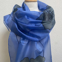 Load image into Gallery viewer, Poppy Noir Design X Long Silk Scarf Cornflower Blue and Black : Hand Painted Silk