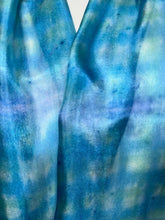 Load image into Gallery viewer, Hand Dyed Silk Neck Scarf in Turquoise Lime Navy Blue by Designer Silk Artist