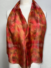 Load image into Gallery viewer, Hand Dyed Silk Neck Scarf in Tan Red Brown by Designer Silk Artist