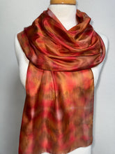 Load image into Gallery viewer, Hand Dyed Silk Neck Scarf in Tan Red Brown by Designer Silk Artist