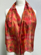 Load image into Gallery viewer, Hand Dyed Silk Neck Scarf in Tan Red Brown by Designer Silk Artist