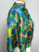 Load image into Gallery viewer, Hand Dyed Silk Neck Scarf in Green Yellow Blue Pink by Designer Silk Artist
