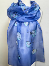 Load image into Gallery viewer, Sweet Peas Design X Long Silk Scarf : Hand Painted Silk in Cornflower Blue