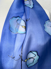 Load image into Gallery viewer, Sweet Peas Design X Long Silk Scarf : Hand Painted Silk in Cornflower Blue