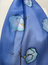 Load image into Gallery viewer, Sweet Peas Design X Long Silk Scarf : Hand Painted Silk in Cornflower Blue