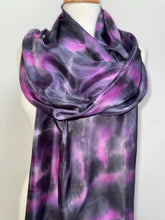 Load image into Gallery viewer, Hand Dyed Long Silk Scarf in Grey Charcoal Pink