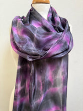 Load image into Gallery viewer, Hand Dyed Long Silk Scarf in Grey Charcoal Pink