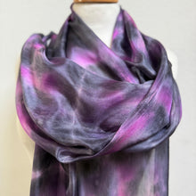 Load image into Gallery viewer, Hand Dyed Long Silk Scarf in Grey Charcoal Pink
