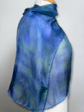 Load image into Gallery viewer, Hand Dyed Silk Neck Scarf in Smoky Blue Green teal by Designer Silk Artist