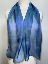 Load image into Gallery viewer, Hand Dyed Silk Neck Scarf in Smoky Blue Green teal by Designer Silk Artist