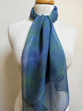 Load image into Gallery viewer, Hand Dyed Silk Neck Scarf in Smoky Blue Green teal by Designer Silk Artist