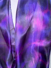 Load image into Gallery viewer, Hand Dyed Long Silk Scarf in Purple Charcoal Pink