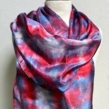 Load image into Gallery viewer, Hand Dyed Long Silk Scarf in Shades of Red Blue