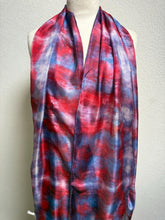 Load image into Gallery viewer, Hand Dyed Long Silk Scarf in Shades of Red Blue