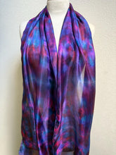 Load image into Gallery viewer, Hand Dyed Long Silk Scarf in Purple Dark Red Blue