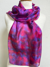 Load image into Gallery viewer, Hand Dyed Silk Neck Scarf in Purple Cerise Cobalt Navy by Designer Silk Artist