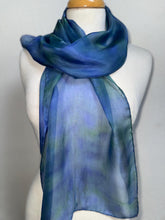 Load image into Gallery viewer, Hand Dyed Silk Neck Scarf in Smoky Blue Green teal by Designer Silk Artist