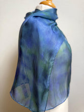 Load image into Gallery viewer, Hand Dyed Silk Neck Scarf in Smoky Blue Green teal by Designer Silk Artist