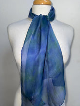 Load image into Gallery viewer, Hand Dyed Silk Neck Scarf in Smoky Blue Green teal by Designer Silk Artist