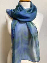 Load image into Gallery viewer, Hand Dyed Silk Neck Scarf in Smoky Blue Green teal by Designer Silk Artist