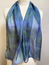 Load image into Gallery viewer, Hand Dyed Silk Neck Scarf in Smoky Blue Green teal by Designer Silk Artist