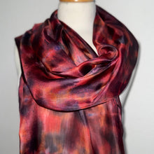 Load image into Gallery viewer, Hand Dyed Long Silk Scarf in Shades of Red Charcoal Tan Pink