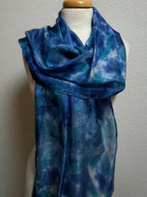 Load image into Gallery viewer, Hand Dyed Long Silk Scarf in Shades of Blue Cobalt Azure Navy
