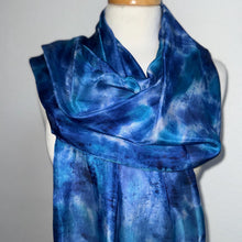 Load image into Gallery viewer, Hand Dyed Long Silk Scarf in Shades of Blue Cobalt Azure Navy